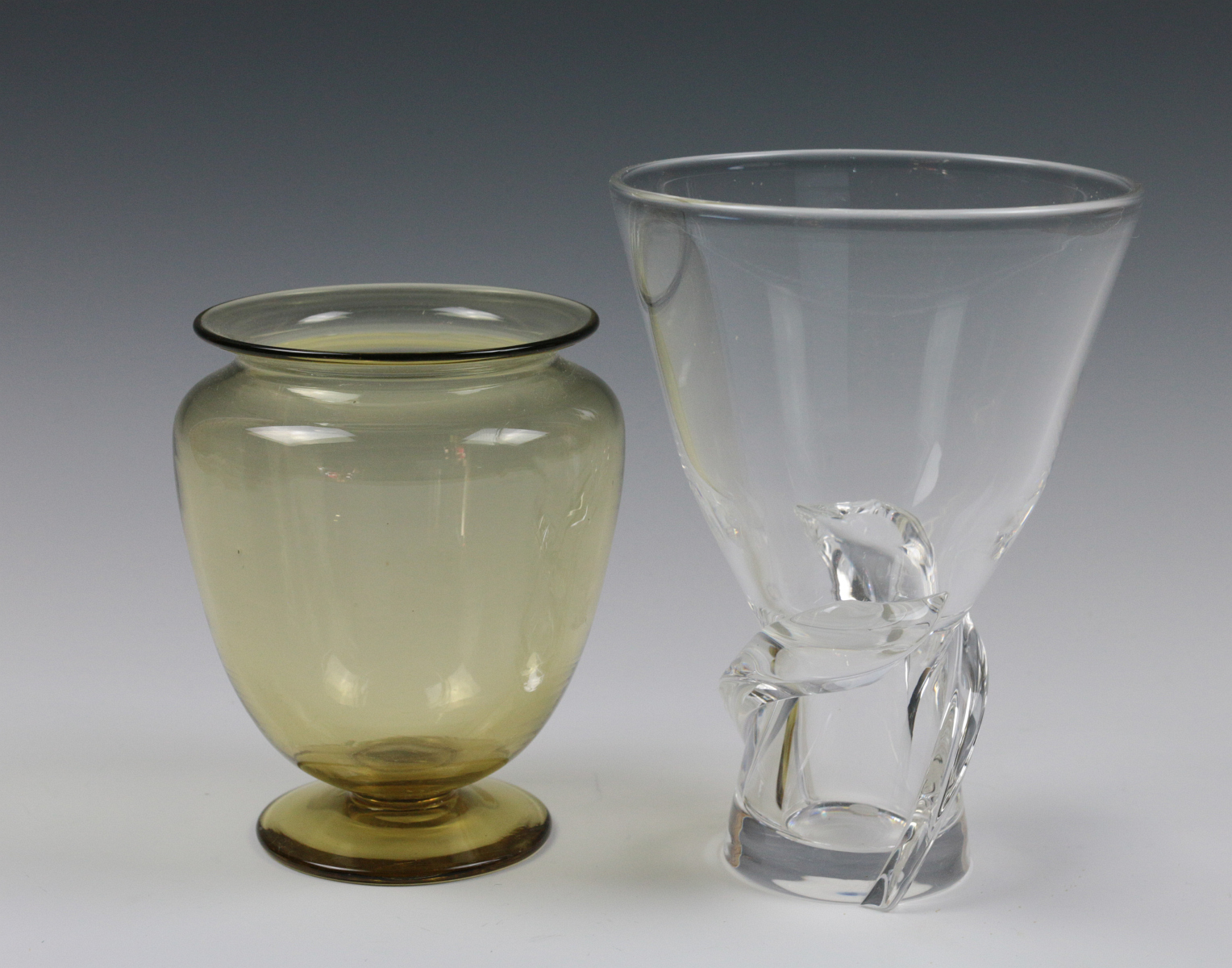 STEUBEN AMBER AND COLORLESS CRYSTAL VASES