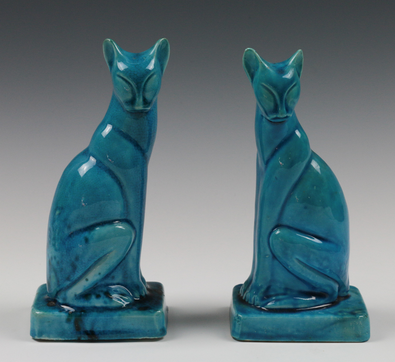 A PAIR EARLY 20TH C. CHINESE BLUE CRACKLE CATS