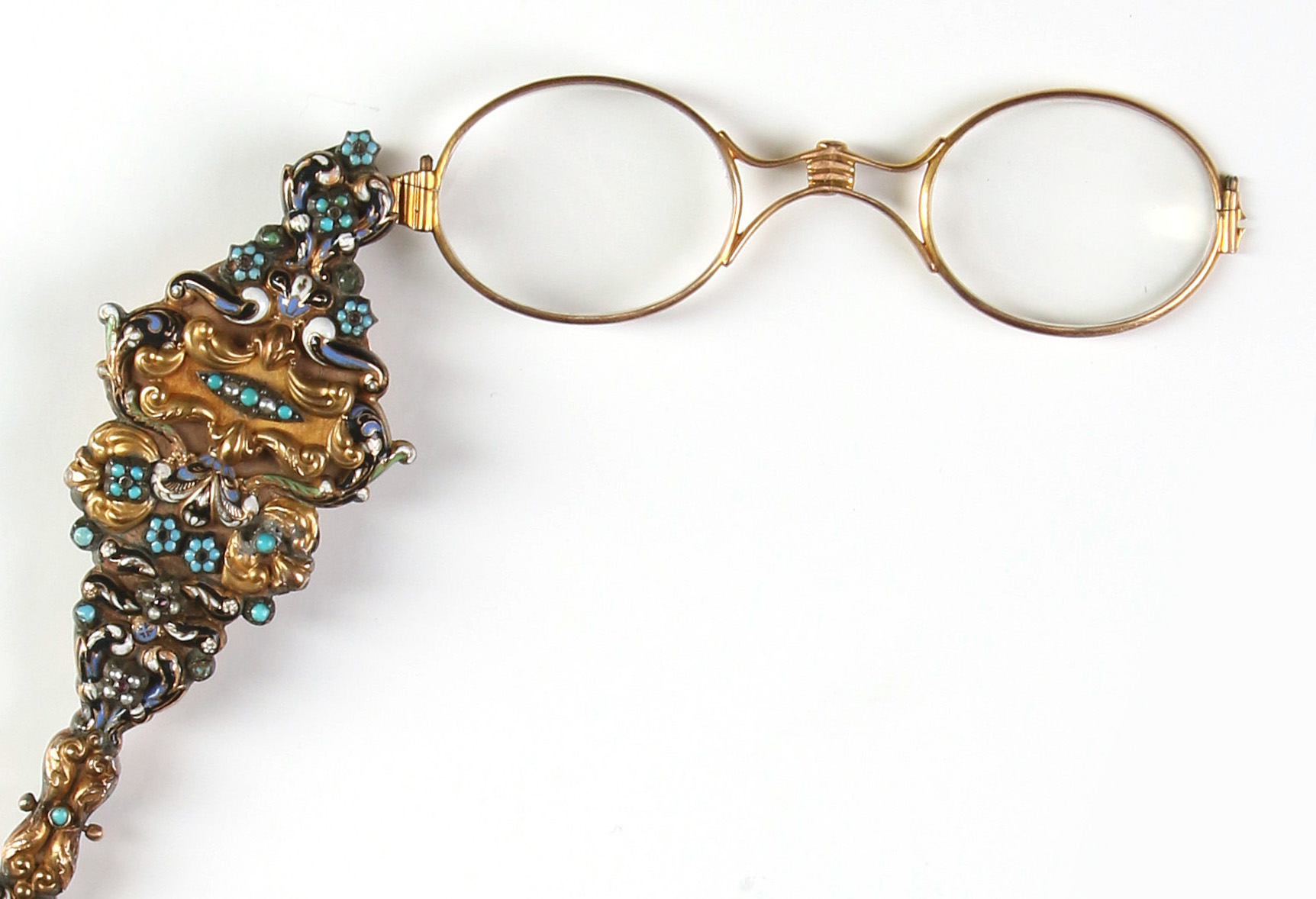 A 19TH C. AUSTRO HUNGARIAN ENAMELED GOLD LORGNETTE
