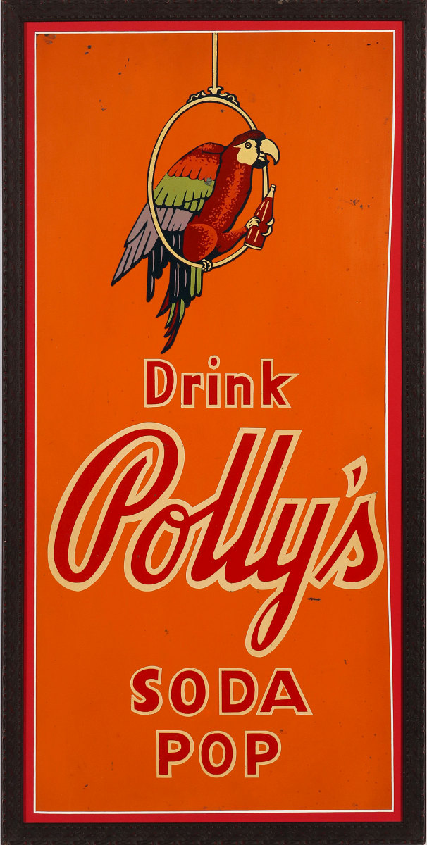A RARE POLLY'S POP SODA ADVERTISING SIGN, C. 1930s
