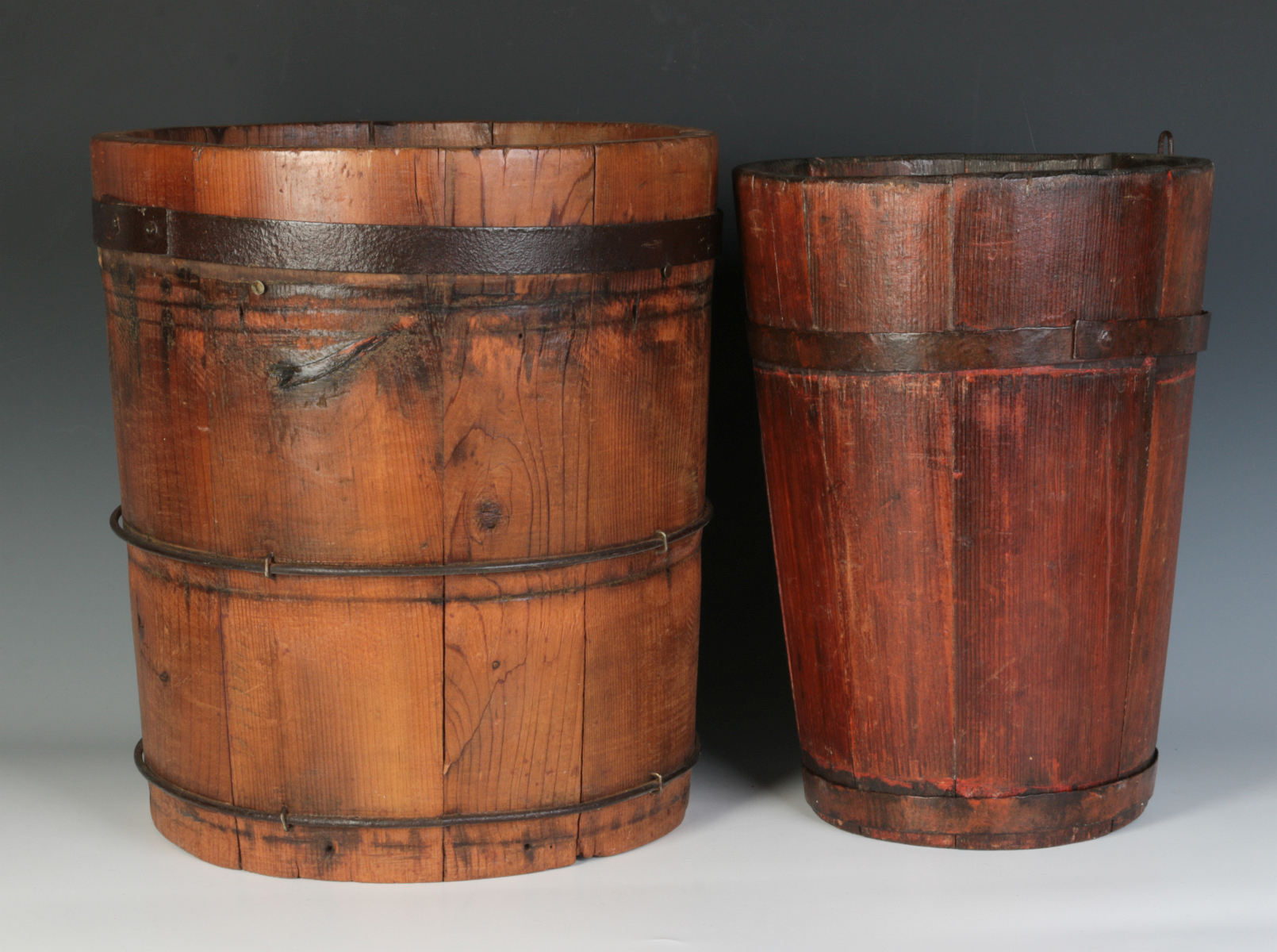 TWO GOOD 19TH CENTURY WOOD STAVE CONTAINERS