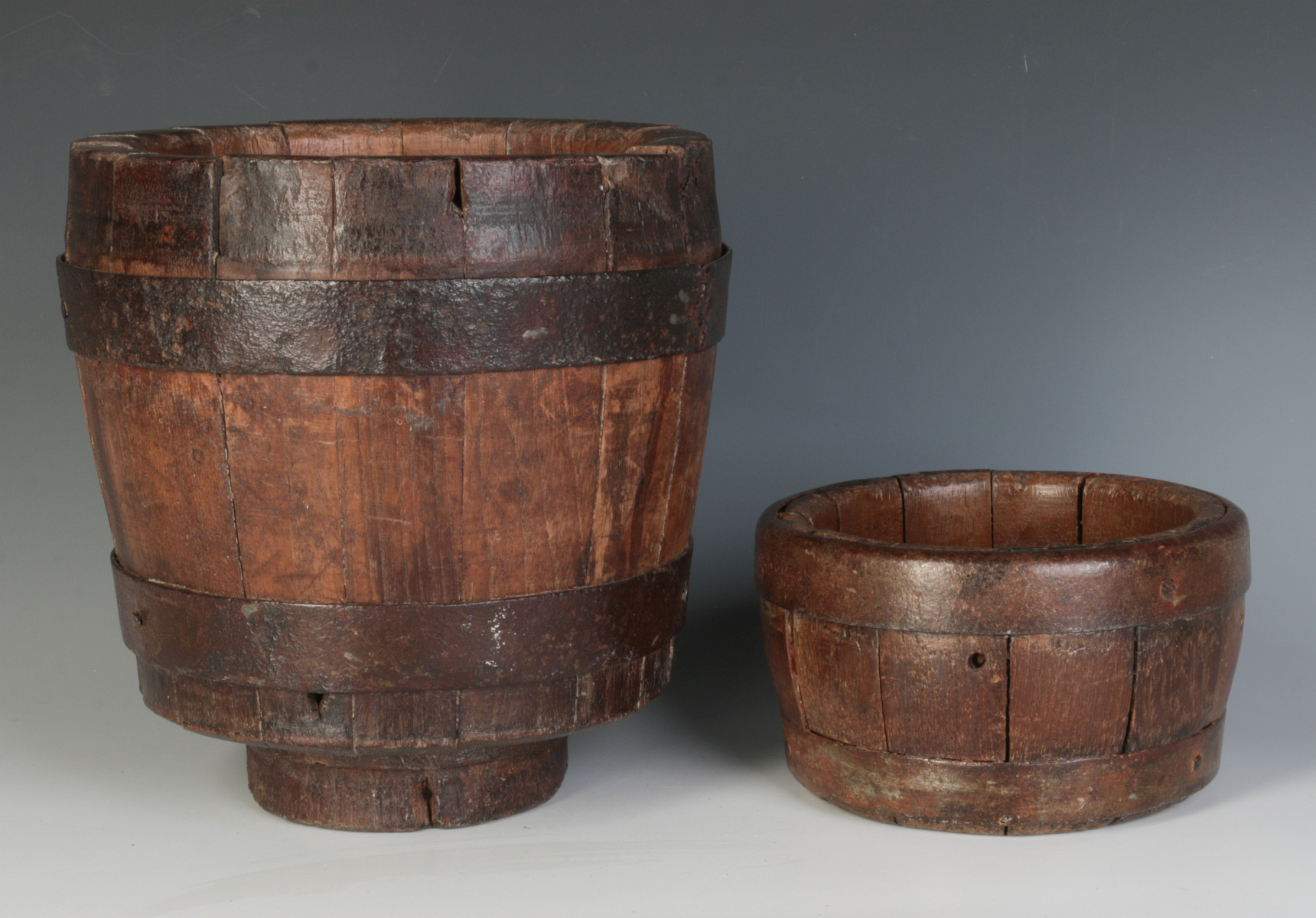 TWO 19TH C. WOOD STAVE CHEESE DRAINS