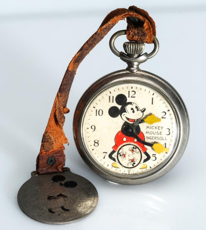 CIRCA 1933 INGERSOLL MICKEY MOUSE WATCH AND FOB