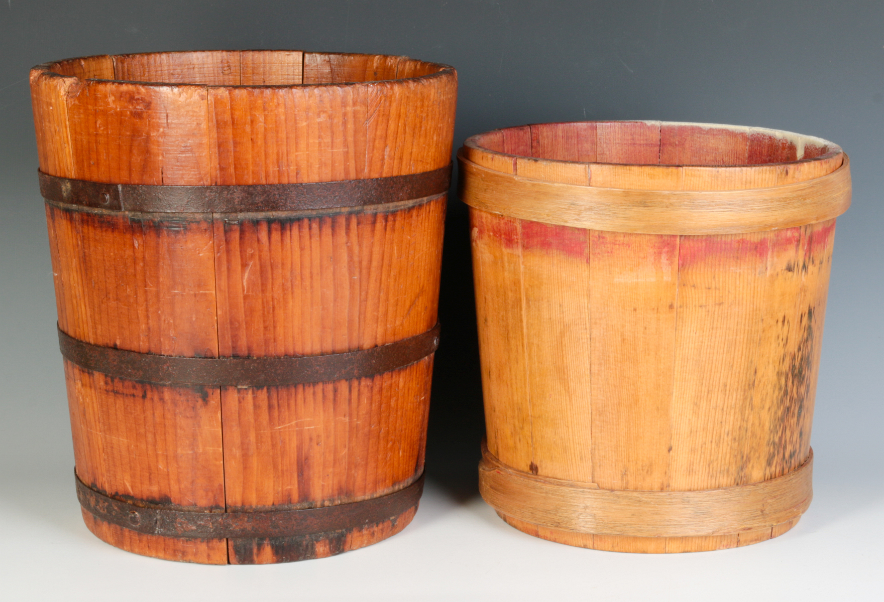 TWO 19TH CENTURY STAVE CONSTRUCTION CONTAINERS