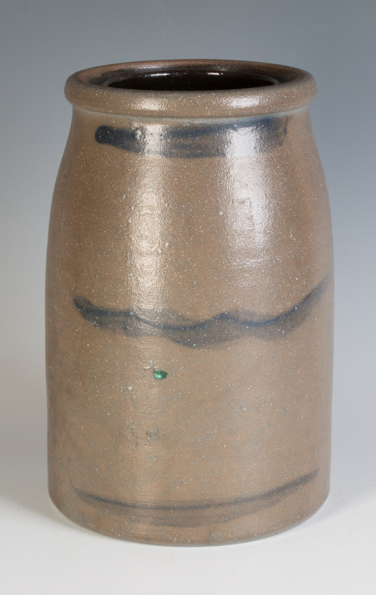 A 19TH C. BLUE DECORATED STONEWARE CANNING JAR