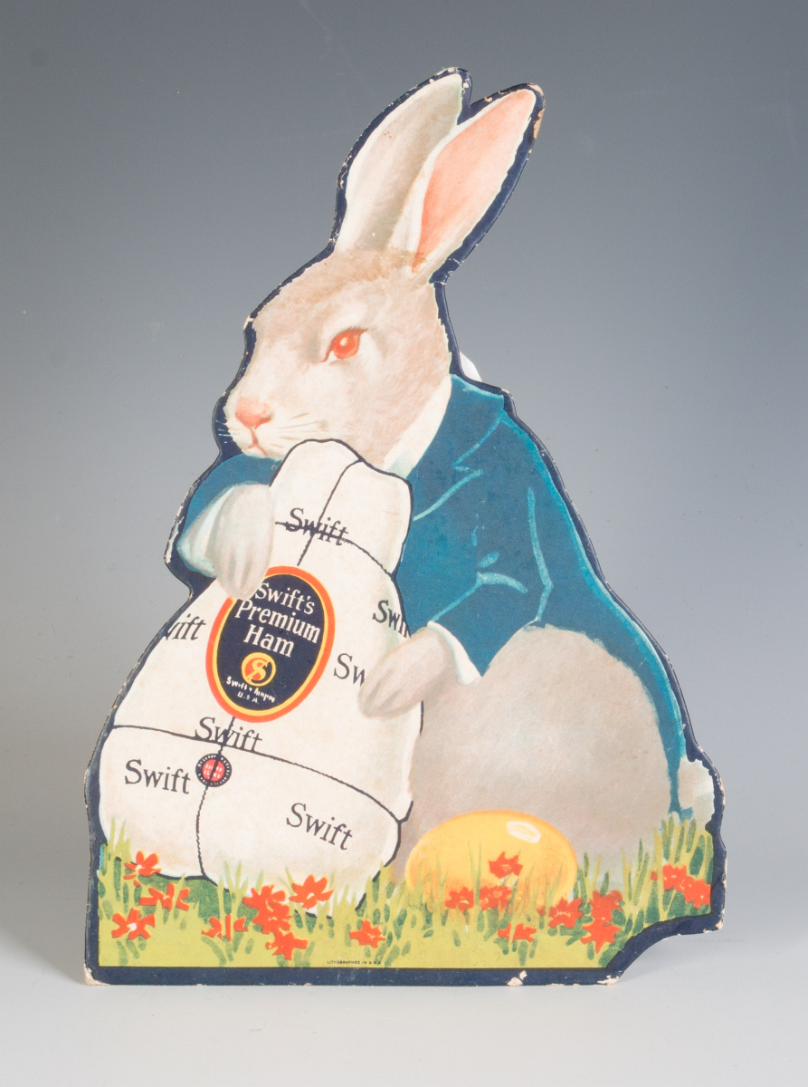 DIE-CUT EASTER BUNNY SIGN ADVERTISING SWIFT'S HAM