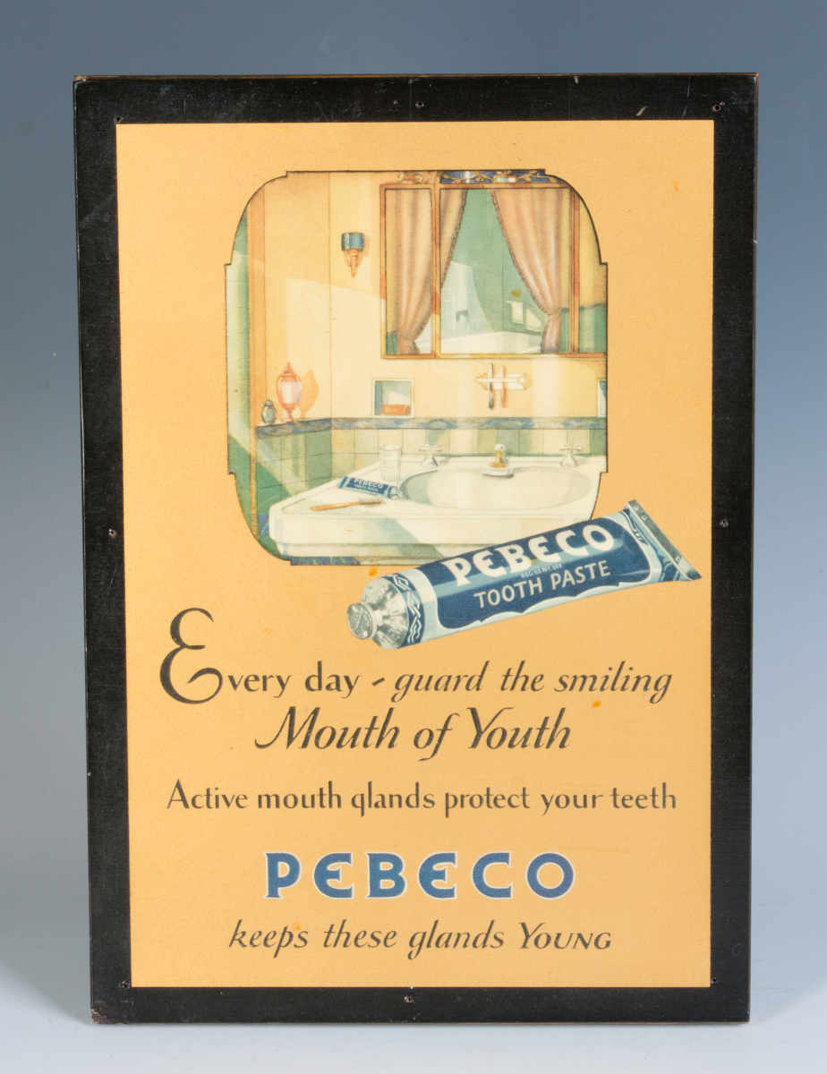 A PEBECO TOOTHPASTE ADVERTISING SIGN CIRCA 1920s