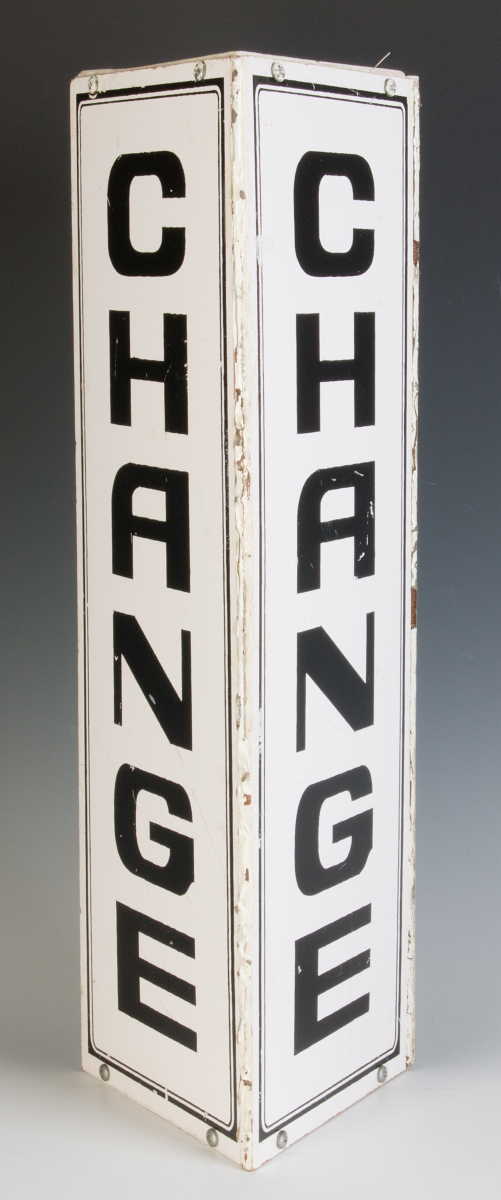 A PAIR OF THREE-SIDED 'CHANGE' HANGING SIGNS