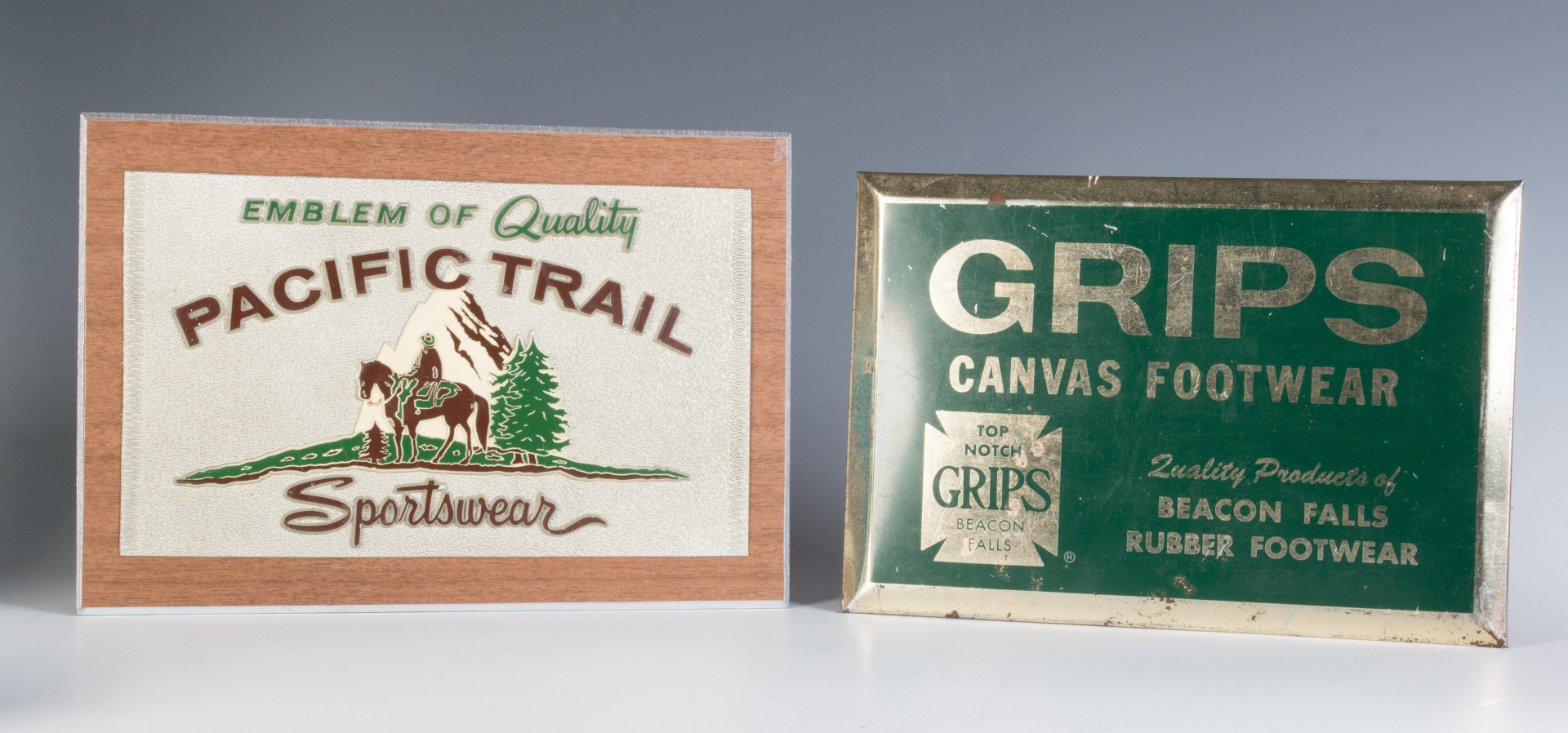 TWO VINTAGE COUNTERTOP ADVERTISING SIGNS
