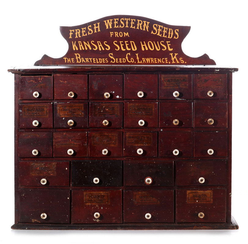 A SEVENTEEN DRAWER LAWRENCE KS SEED HOUSE CABINET