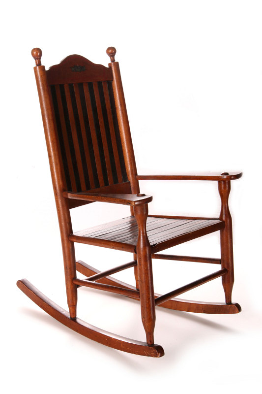 UNUSUAL CHILD'S HIGH BACK ROCKING CHAIR PAT'D 1873