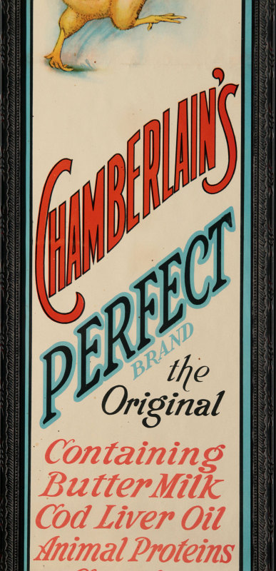A RARE MINT CHAMBERLAIN'S CHICK STARTER PAPER SIGN