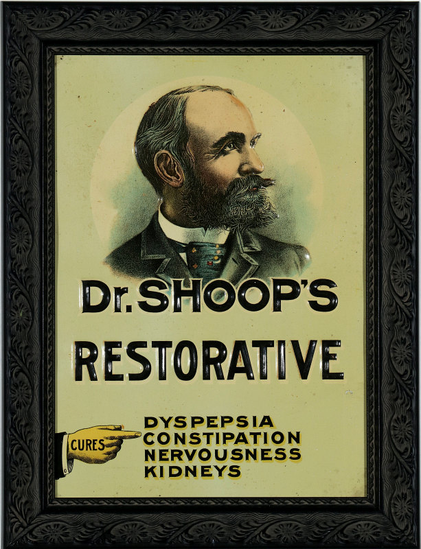 DR. SHOOP'S RESTORATIVE EMBOSSED TIN SIGN, C. 1904