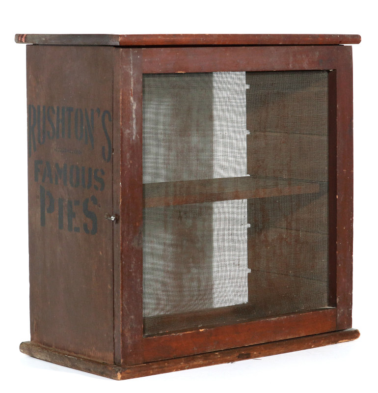 A PAINTED WOOD COUNTERTOP PIE SAFE FOR RUSHTON'S