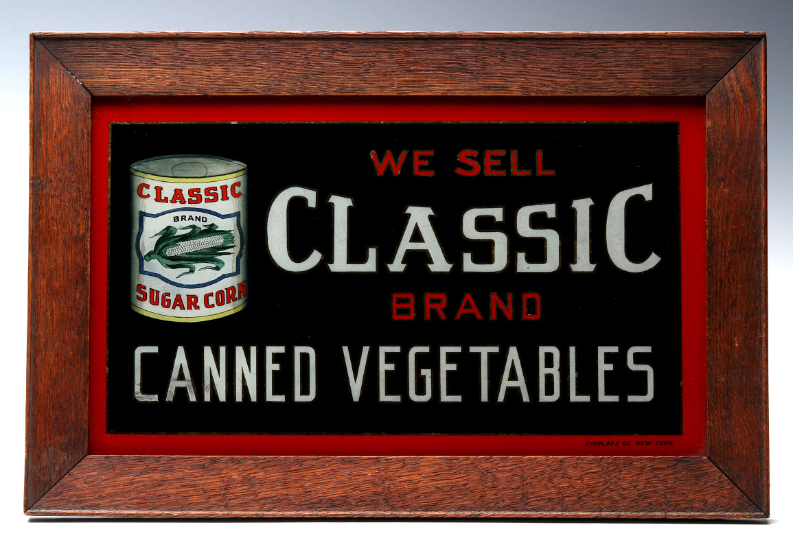 CLASSIC' BRAND VEGETABLES REVERSE PAINTED SIGN