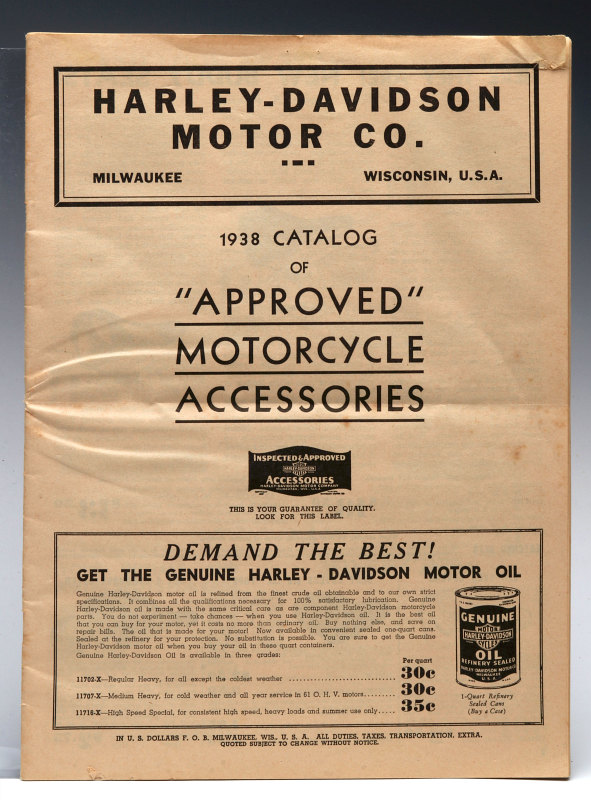 A 1938 HARLEY DAVIDSON ACCESSORIES TRADE CATALOG