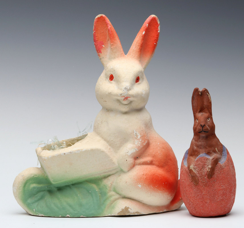 TWO GERMAN PRESSED PAPER EASTER CANDY CONTAINERS