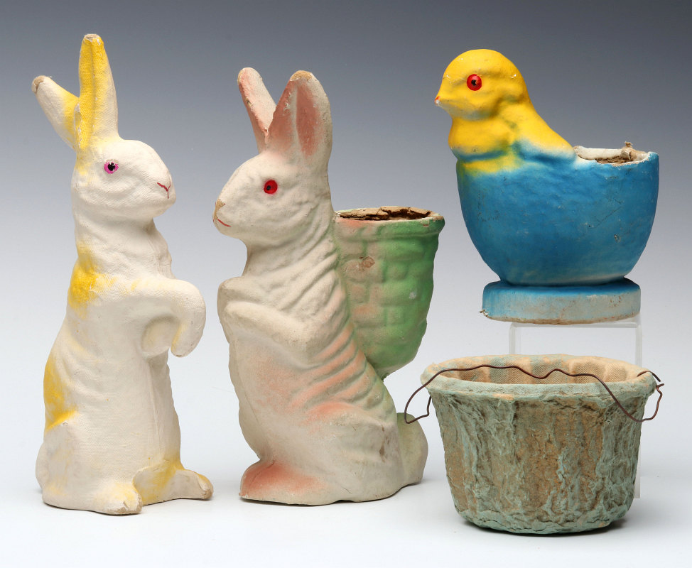 VINTAGE PRESSED PAPER EASTER CANDY CONTAINERS