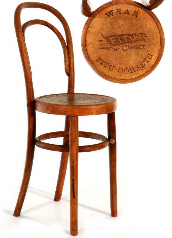 A 1900s 'FITU' CORSETS ADVERTISING BENTWOOD CHAIR