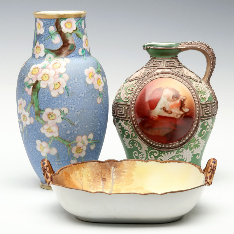 THREE HAND PAINTED NIPPON PORCELAIN ITEMS