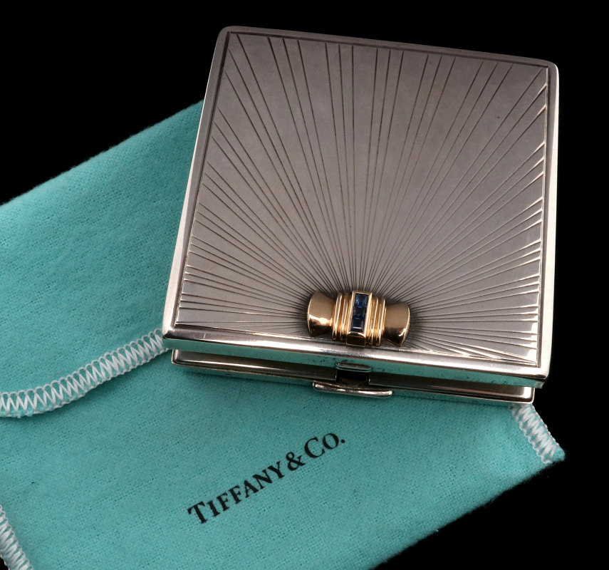 A TIFFANY & CO STERLING SILVER W/14K COMPACT AS-IS