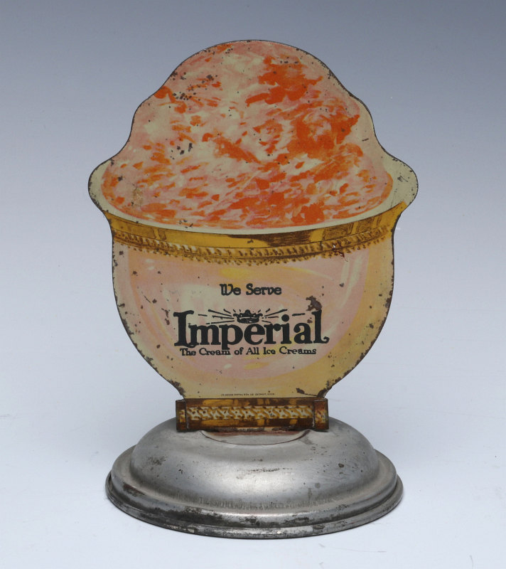 IMPERIAL ICE CREAM DIE-CUT SODA FOUNTAIN SIGN 1920