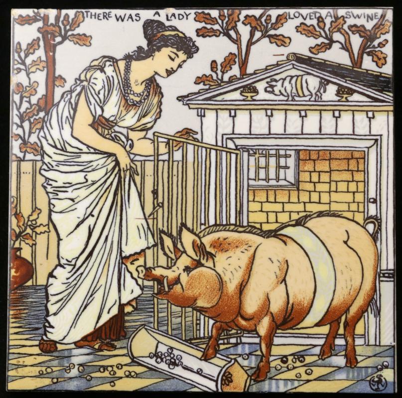 MOSAIC TILE WALTER CRANE 'WAS A LADY LOVED A SWINE