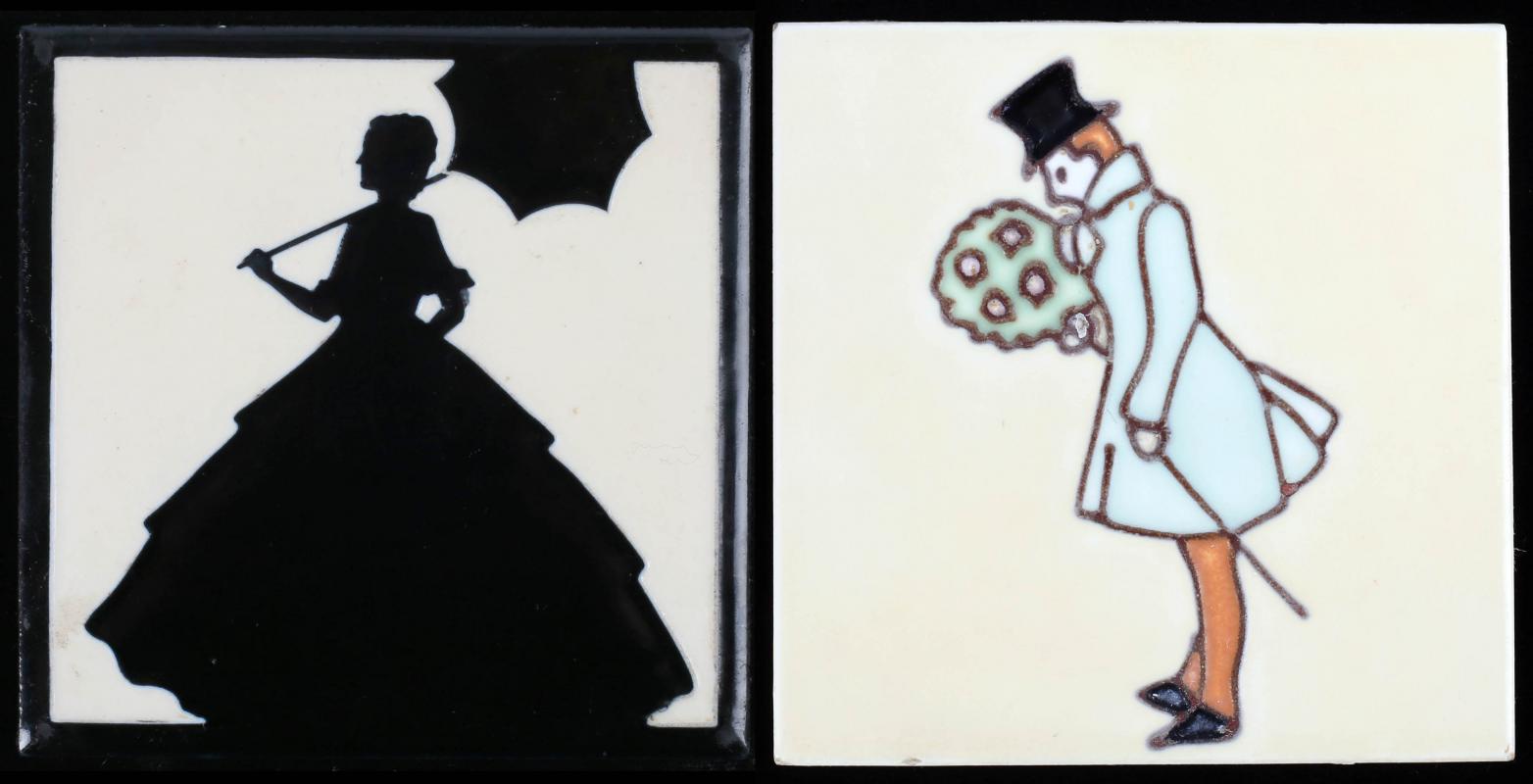 TWO UNSIGNED ART TILES WITH FIGURES, CIRCA 1930s
