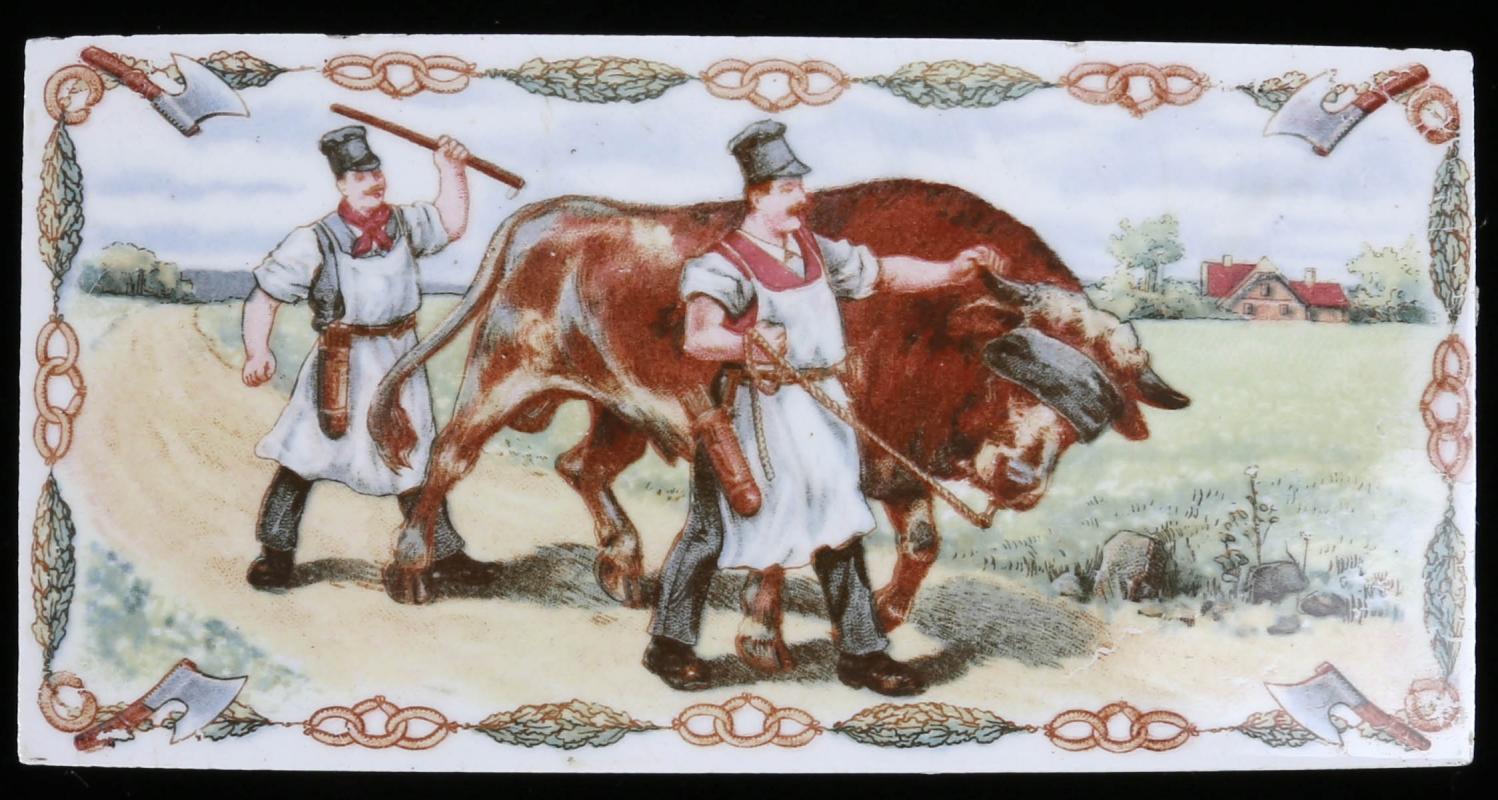 A 19TH CENTURY TRANSFER TILE OF BUTCHER OCCUPATION