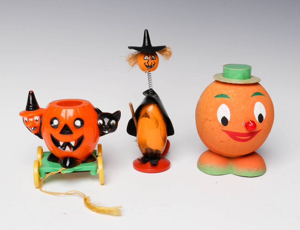 VINTAGE HALLOWEEN CANDY CONTAINERS AND NOISE MAKER