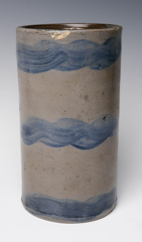 A 19TH C. BLUE DECORATED STONEWARE CANNING JAR