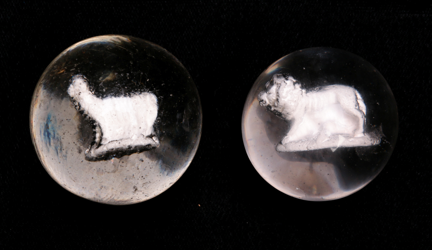 TWO SULPHIDE MARBLES - LAMB AND LION