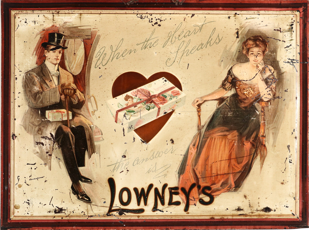 LOWNEY'S CHOCOLATES TIN SIGN WITH GIBSON GIRL