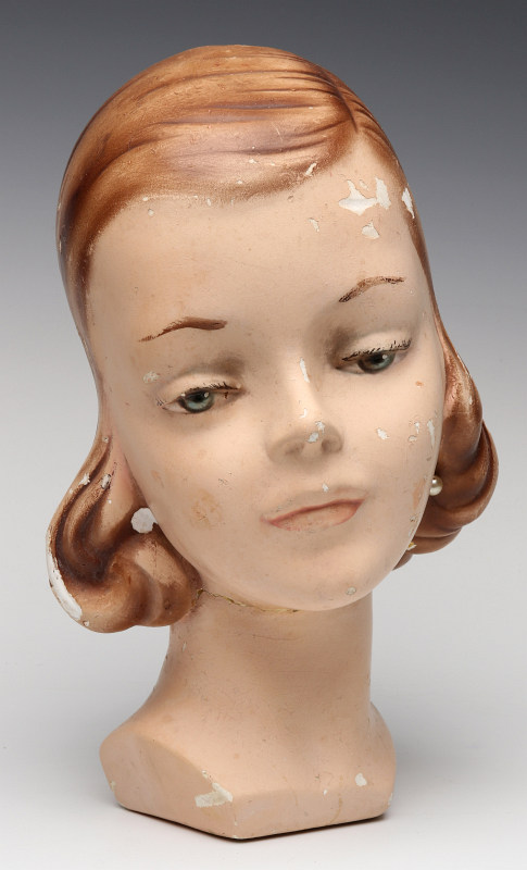 A CIRCA 1940 PAINTED PLASTER MANNEQUIN HEAD AS-IS