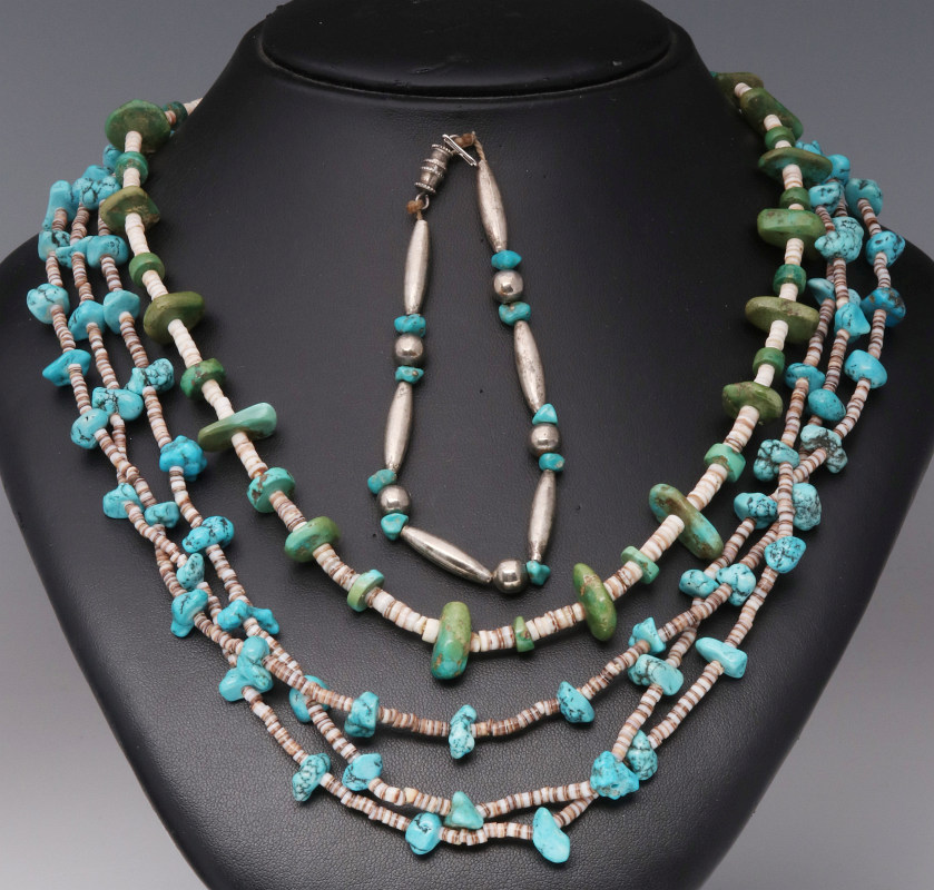 NAVAJO AND OTHER TURQUOISE HEISHI SHELL NECKLACES