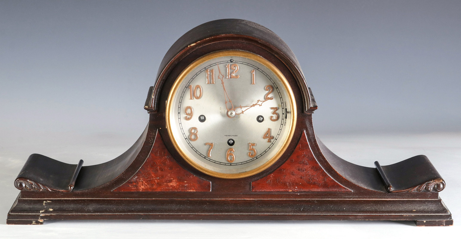 A HERSCHEDE TAMBOUR CLOCK WITH WESTMINSTER CHIME