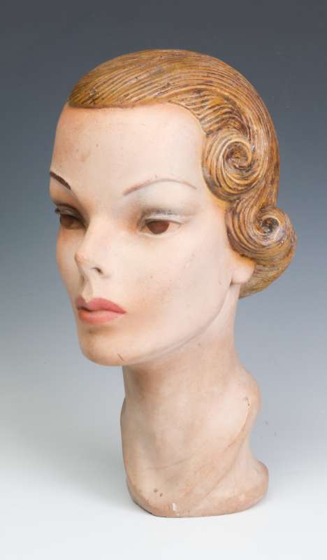 A NICE PAINTED PLASTER MANNEQUIN HEAD CIRCA 1940
