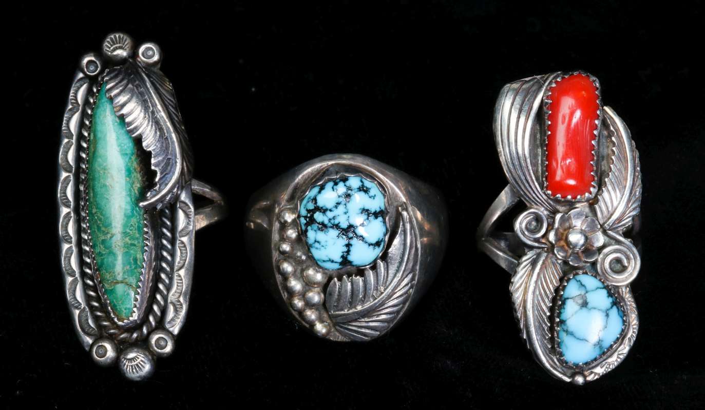 THREE NAVAJO STERLING RINGS WITH TURQUOISE