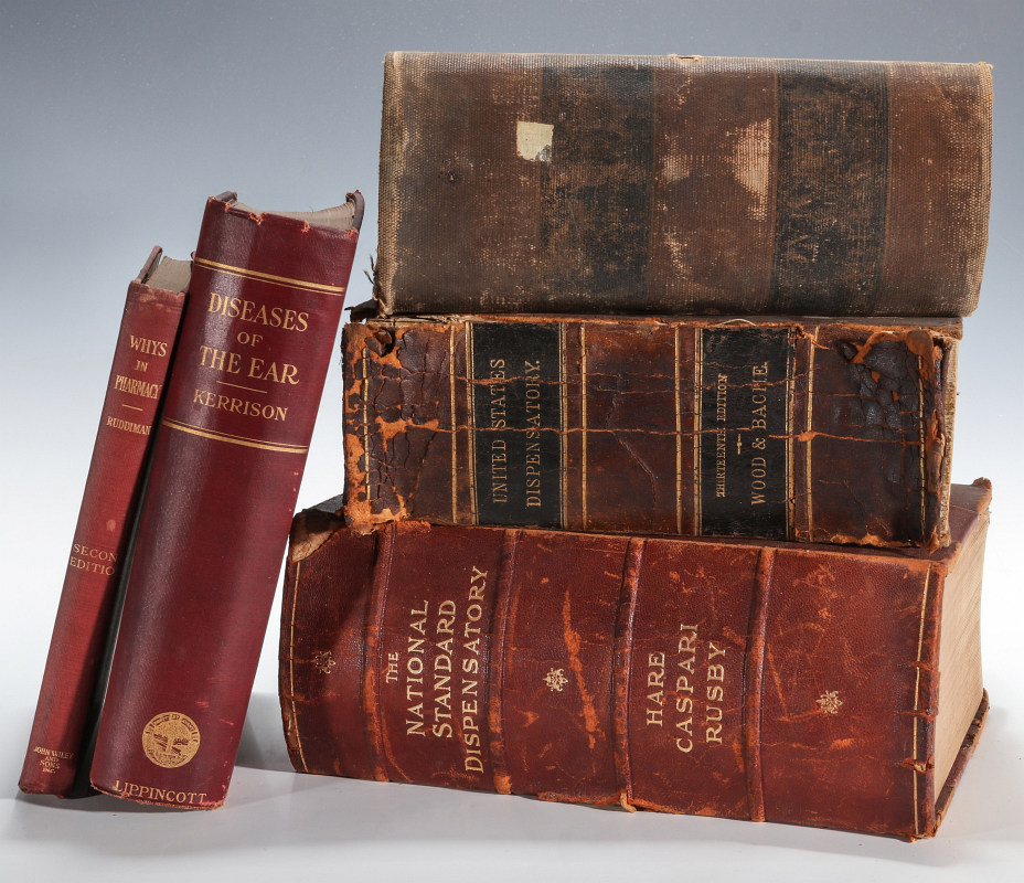 FIVE ANTIQUE MEDICAL AND PHARMACOLOGY BOOKS