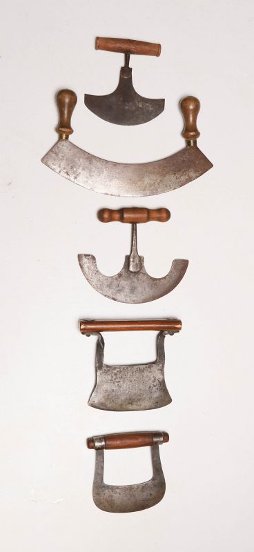 A COLLECTION OF 19TH C. WOOD HANDLED FOOD CHOPPERS