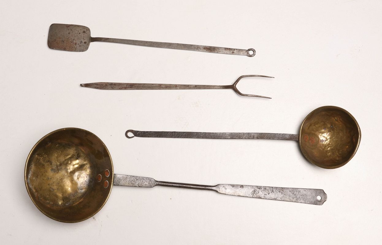 A COLLECTION OF 19TH C. HAND FORGED COOKING UTENSILS