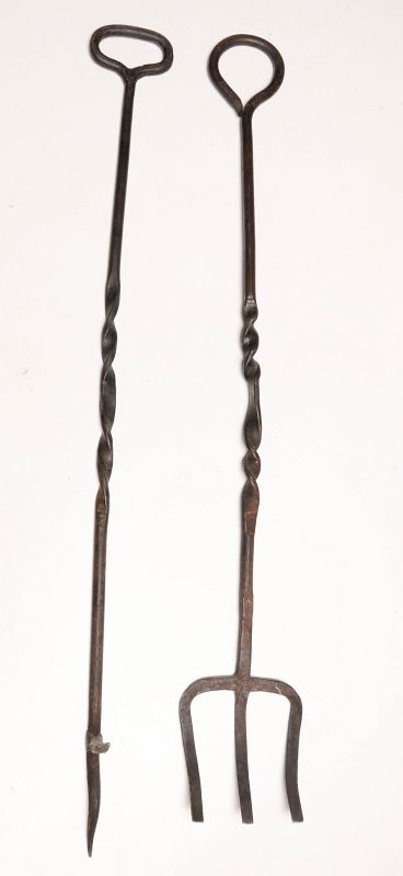 TWO EARLY 19TH CENTURY FORGED IRON UTENSILS