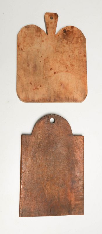 TWO 19TH CENTURY PRIMITIVE WOOD CUTTING BOARDS