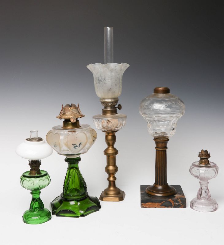 HEART MOTIF AND OTHER 19TH CENTURY FLUID LAMPS