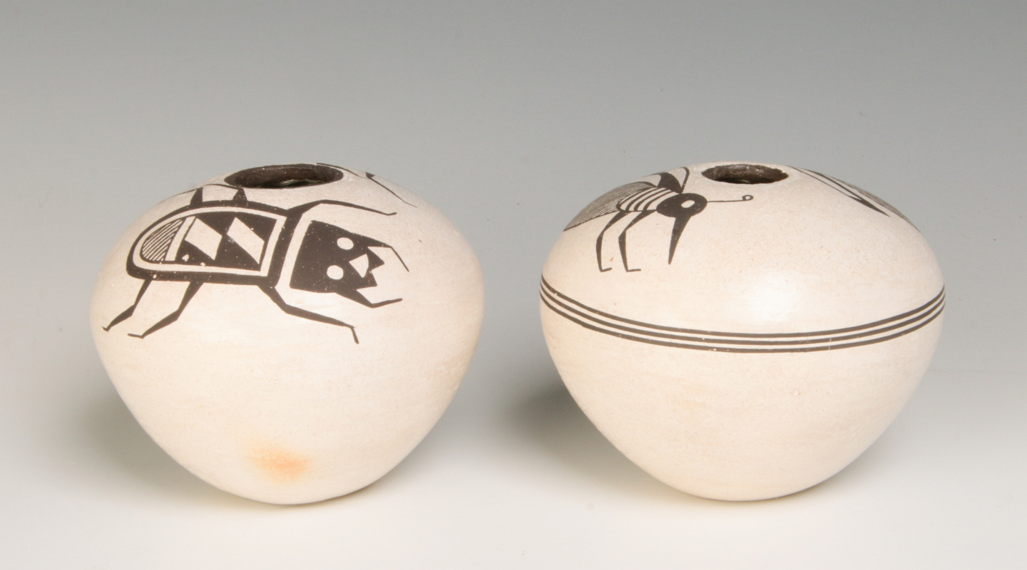 TWO SMALL ACOMA SEED JARS ATTRIBUTED ANITA LOWDEN