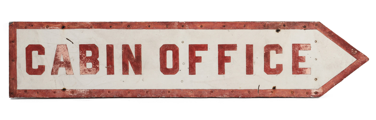 A PAINTED METAL 'CABIN OFFICE' ARROW SIGN C. 1940
