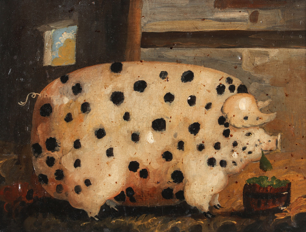AN EARLY TO MID 20TH CENTURY FOLKY PAINTING OF PIG