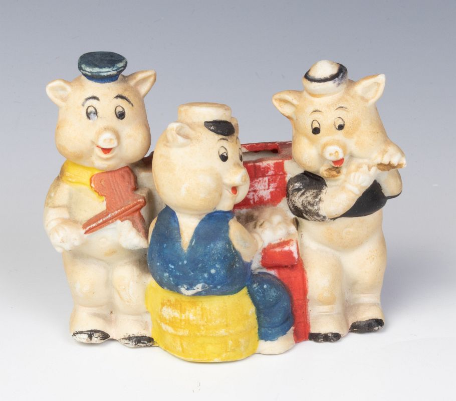 CIRCA 1930s THREE LITTLE PIGS TOOTHBRUSH HOLDER