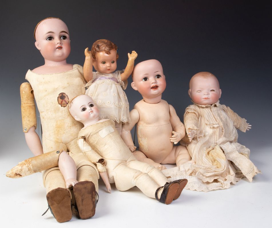 VINTAGE BISQUE AND COMPOSITION DOLLS - AS FOUND