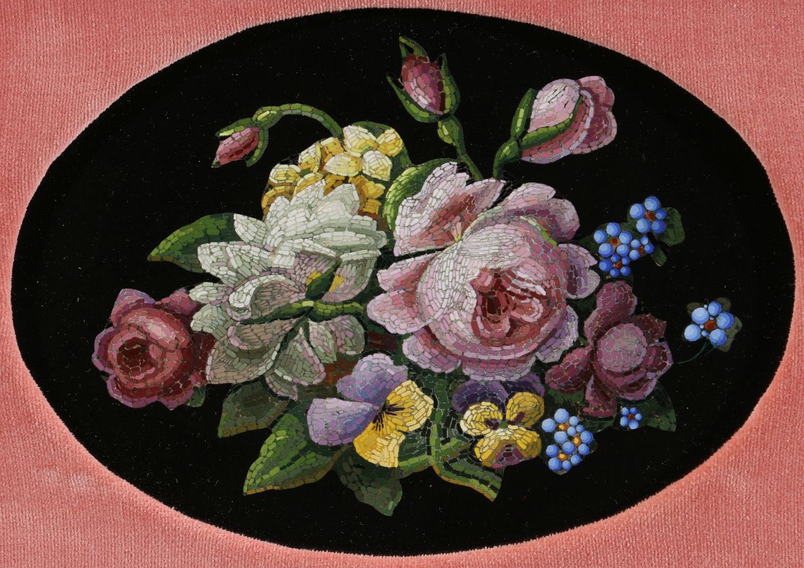 A SMALL 19TH CENT GRAND TOUR MICROMOSAIC PLAQUE